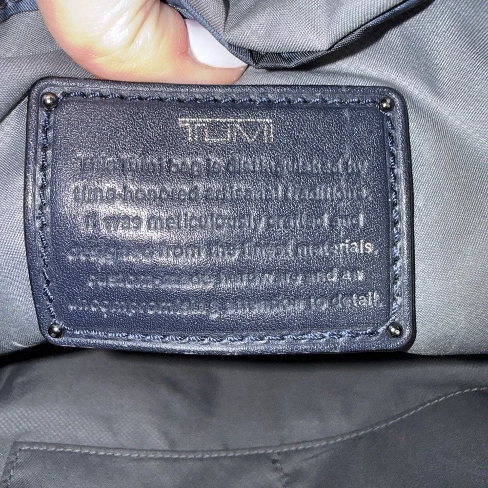 TUMI Navy Blue Nylon Silver Medium Backpack Book Bag Work Commuter Bag